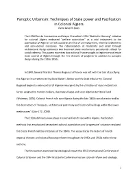 Panoptic Urbanism: Techniques of State Power and Pacification in Colonial Algiers Elena Becerril Salas