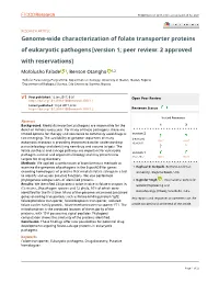Genome-Wide Characterization of Folate Transporter Proteins of Eukaryotic Pathogens [Version 1; Peer Review: 2 Approved with Reservations]