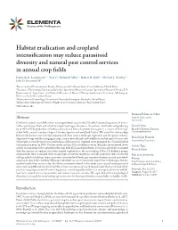 Habitat Eradication and Cropland Intensification May Reduce Parasitoid Diversity and Natural Pest Control Services in Annual Crop Fields Deborah K