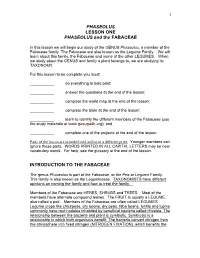 PHASEOLUS LESSON ONE PHASEOLUS and the FABACEAE INTRODUCTION to the FABACEAE