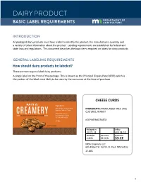 Dairy Prodcut Labeling