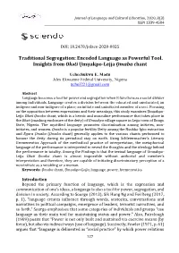 Encoded Language As Powerful Tool. Insights from Okǝti Ụmụakpo-Lejja Ọmaba Chant