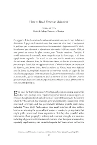 How to Read Venetian Relazioni