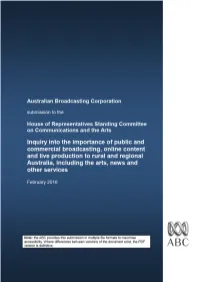 Inquiry Into Broadcasting, Online Content and Live Production to Rural