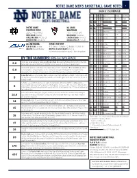 Notre Dame Men's Basketball Game Notes 1 2020-21 Schedule