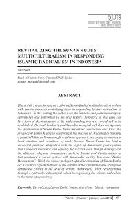 Revitalizing the Sunan Kudus' Multiculturalism In