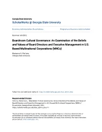 Boardroom Cultural Governance: an Examination of the Beliefs and Values of Board Directors and Executive Management in U.S