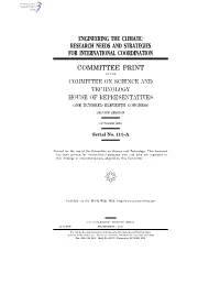 Engineering the Climate: Research Needs and Strategies for International Coordination