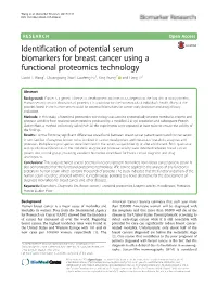 Identification of Potential Serum Biomarkers for Breast Cancer Using a Functional Proteomics Technology David L