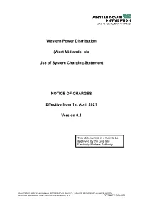 (West Midlands) Plc Use of System Charging Statement NOTICE OF