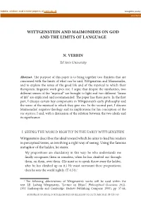 Wittgenstein and Maimonides on God and the Limits of Language