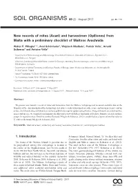 And Harvestmen (Opiliones) from Malta with a Preliminary Checklist of Maltese Arachnida