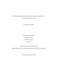 Climate Change Adaptation Policy Formulation Among Local Governments: a Policy Instruments Approach