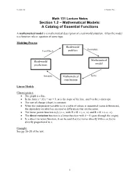 Section 1.2 – Mathematical Models: a Catalog of Essential Functions