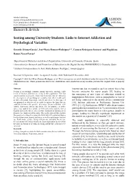 Sexting Among University Students: Links to Internet Addiction and Psychological Variables