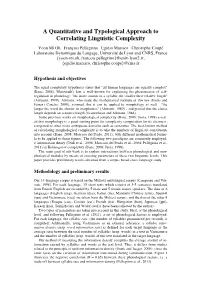 A Quantitative and Typological Approach to Correlating Linguistic