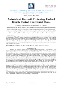 Android and Bluetooth Technology Enabled Remote Control Using Smart Phone