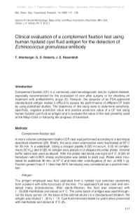 Clinical Evaluation of a Complement Fixation Test Using Human Hydatid Cyst Fluid Antigen for the Detection of Echinococcus Granulosus Antibody