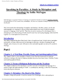 Speaking in Parables: a Study in Metaphor and Theology