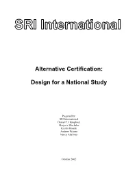 Alternative Certification: Design for a National Study