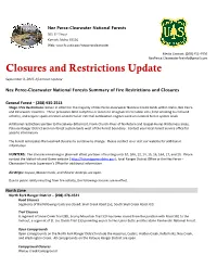 Closures and Restrictions Update