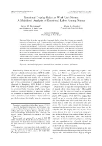 Emotional Display Rules As Work Unit Norms: a Multilevel Analysis of Emotional Labor Among Nurses