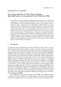 Finno-Ugric Republics and Their State Languages: Balancing Powers in Constitutional Order in the Early 1990S