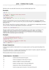 Java/Java Characters.Htm Copyright © Tutorialspoint.Com