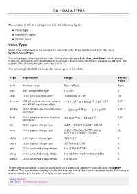 C## -- DDAATTAA TTYYPPEESS Copyright © Tutorialspoint.Com