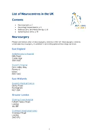 List of Neurocentres in the UK