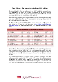 Top 10 Pay TV Operators to Lose $20 Billion