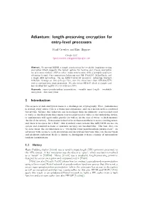 Adiantum: Length-Preserving Encryption for Entry-Level Processors