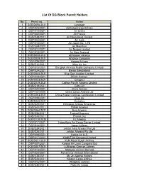 List of DG Block Permit Holders