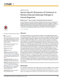Species-Specific Responses of Carnivores to Human-Induced Landscape Changes in Central Argentina