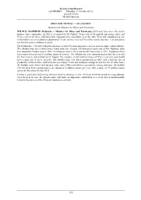 IRON ORE MINING — ATLAS IRON Statement by Minister for Mines and Petroleum MR W.R