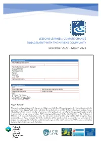 LESSONS LEARNED: CLIMATE CHANGE ENGAGEMENT with the HAVENS COMMUNITY December 2020 – March 2021