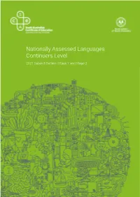 Nationally Assessed Languages Continuers Level 2021 Subject Outline | Stage 1 and Stage 2