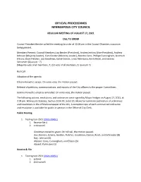 Regular Meeting of August 17, 2021