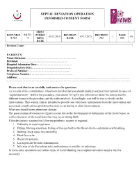 Septal Deviation Operation Informed Consent Form