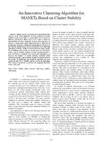 An Innovative Clustering Algorithm for Manets Based on Cluster Stability