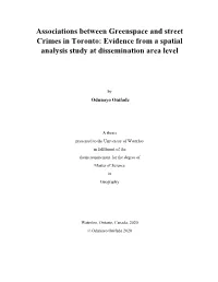 Associations Between Greenspace and Street Crimes in Toronto: Evidence from a Spatial Analysis Study at Dissemination Area Level