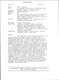 The Knowledge Institutions in the Information Age. the Special Case of the Public Library