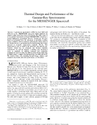 Thermal Design and Performance of the Gamma-Ray Spectrometer for the MESSENGER Spacecraft