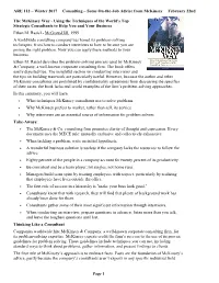 ARE 112 – Winter 2017 Consulting – Some On-The-Job Advice from Mckinsey February 22Nd