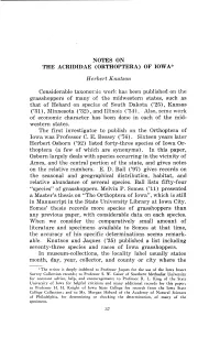 Notes on the Acrididae (Orthoptera) of Iowa*