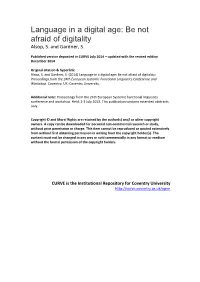 Language in a Digital Age: Be Not Afraid of Digitality Alsop, S