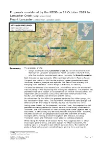 Proposals Considered by the NZGB on 18 October 2019 For: Lancaster Creek [Assign a New Name]