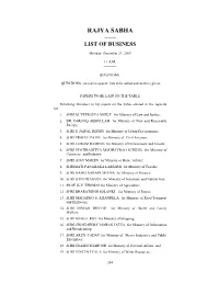 Rajya Sabha —— List of Business