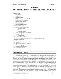Unit-1 Introduction to the Art of Cookery