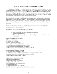 Unit Ii Resistance Welding Processes